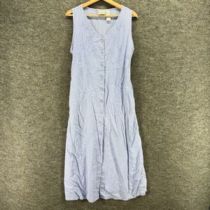 Nada Valley Dress Women L Large Blue Maxi Long V-Neck Button Up Sleeveless Linen